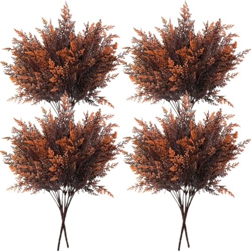 Artificial Ferns Shrubs Bushes, Faux Fern Leaves Plastic Plants Fake Boston Grass for Wedding Bouquet Indoor Outdoor Home Garden Verandah Kitchen Table Centerpieces Arrangements Decoration Red 8 Pack