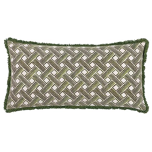 furn. Hoem Alexa Rectangular Cushion – Geometric Basket Weave Design Polyester Filled (Olive – 60 x 30 cm)