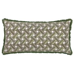 furn. Hoem Alexa Rectangular Cushion – Geometric Basket Weave Design Polyester Filled (Olive – 60 x 30 cm)