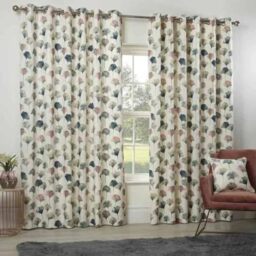 Camarillo Floral Eyelet Curtains 66 x 54 Blush Lined Watercolour Flowers