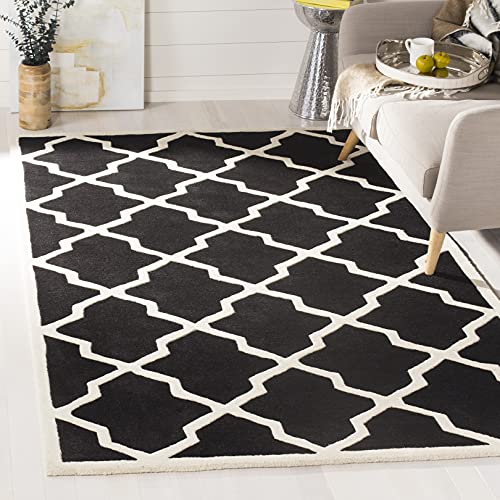 Safavieh Contemporary Indoor Hand Tufted Rectangle Area Rug, Chatham Collection, CHT735, in Black / Ivory, 91 X 152 cm for Living Room, Bedroom or Any Indoor Space