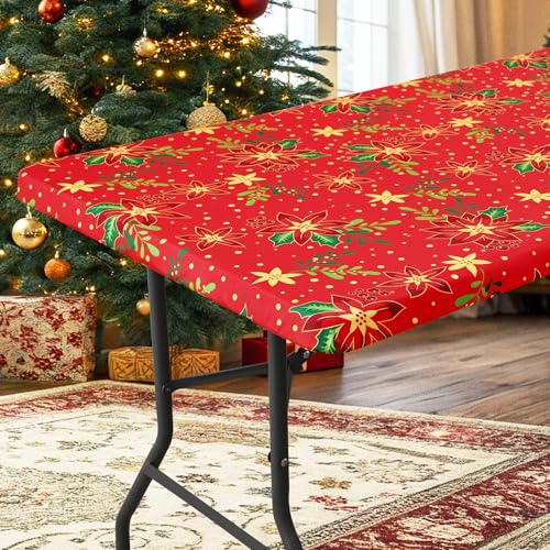 "homing Rectangle Table Cloth Cover, Waterproof Polyester Elastic Fitted Tablecloth, Fits for 6 Foot Folding Tables, Washable Table Protector for Picnic, Camping, Outdoor (Flowers, 30"" x 72"")"
