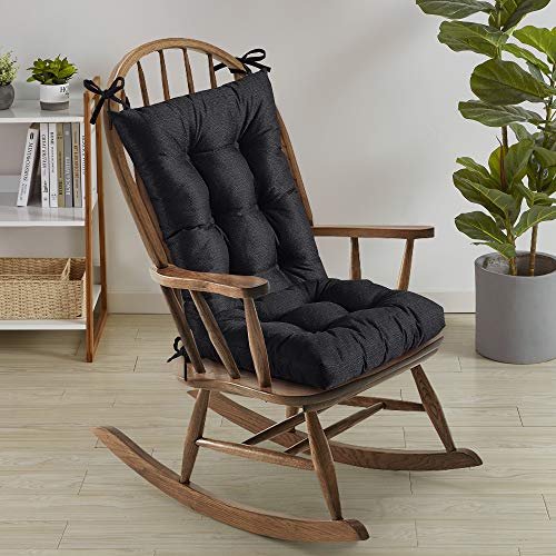 "Sweet Home Collection Rocking Chair Cushion Premium Tufted Pads Non Skid Slip Backed Set of Upper and Lower with Ties, 21"" X 17""/17"" X 17"", Black"
