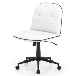 CASART PU Leather Home Office Chair, Height Adjustable Computer Chair with Rocking Function & Rolling Wheels, Swivel Mid Back Task Desk Chairs for Office Study Bedroom (White)