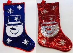 Shatchi Large 45CM Long Novelty 2 in 1 Snowman Sequin Santa Stocking Sack Socks Xmas Gifts Bag Christmas Accessory Decorations Toys Sweets Display, Red/White