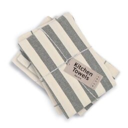 MEEMA Kitchen Towels and Dishcloths Sets of 4 - Large 18 x 28 Inch - Upcycled Cotton Tea Towel - Super Absorbent Cotton Dish Towels for Kitchen - Charcoal Stripes - Hand Towels