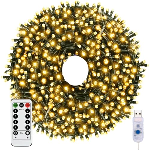 Woobroo Fairy Lights & USB String Lights, 10m 100 LEDs Copper Wire Light & Waterproof Outdoor Christmas Lights for Indoor Outdoor Lighting, Bedroom, Wedding Decor, Party, Christmas, Tree - Warm
