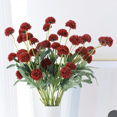 LVEFIT Fake Mums Long Stem Flowers,Faux Kiku Flower Bulk,Silk Flowers Mini Chrysanthemum Floral Arrangements,Artificial Flowers Chrysanth Mini Fake Flower (Burnt Orange, 10 Pcs Kiku Flower)