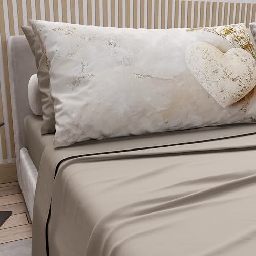 PETTI Artigiani Italiani - Cotton Sheets with Pillowcases in Digital Print, Double Sheet, 339 Light Mud Design Bed Set, 100% Made in Italy