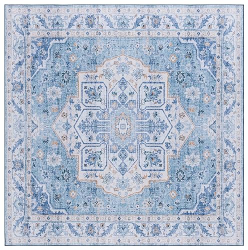 Safavieh Traditional Rug Ideal for High Traffic Areas - Machine Washable and Non Slip - Tucson Collection, Short Pile, in Rust and Marine Blue, 76 x 122 cm