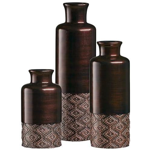 Creative Scents Dublin Brown Vases - Set of 3 Vases - Table Centerpieces for Dining Room, Kitchen D??cor, Home Decor for Your Living Room, Dining Room, Bedroom, Office, Entry Table or Shelf Decor