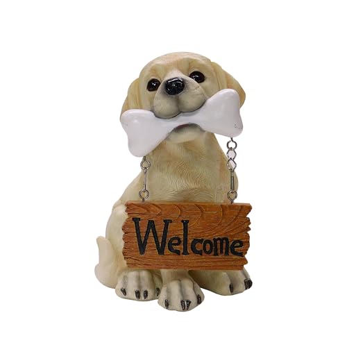 "Nature's Mark Labrador Retriever Dog Puppy Statue with Welcome Sign Resin Garden Statue Decor 6.7"" H"
