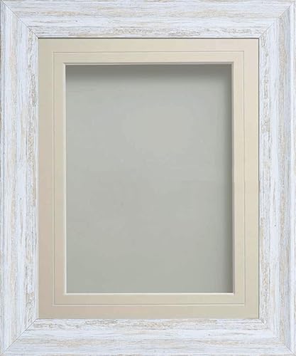 Frame Company Lynton Rustic White Photo Frame with Ivory V-Groove Mount, 7x5 for 6x4 inch, fitted with perspex
