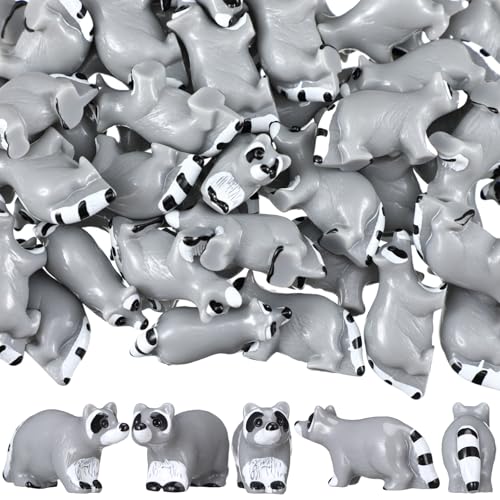 Seenelling 50 Pcs Mini Raccoon Figurine Bulk Resin Miniature Tiny Animals Figures Small Little Cute Raccoon Home Decor for Cabin Lodge Rustic Cake Toppers Desktop Home Decor(Crawl)