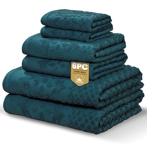 Rapport Home Versailles Jacquard 6-Piece Towel Bale - Luxurious 100% Cotton 500GSM Bathroom Set for Soft Absorbent Comfort and Elegant Style - Bale Lagoon