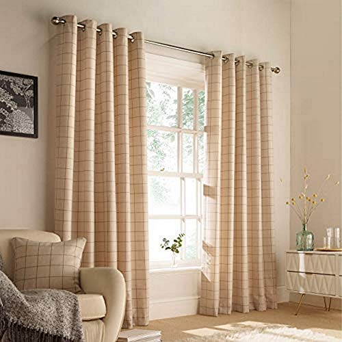 "Furn. Ellis Ringtop Eyelet Curtains (Pair) - Ready Made - Polyester - Natural - 168cm x 137cm (66"" x 54"" inches)"
