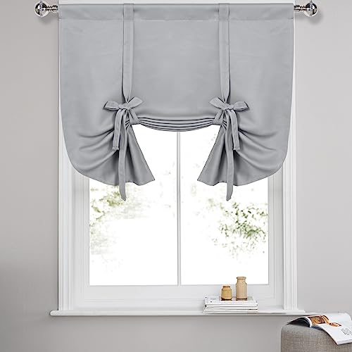 DWCN Blackout Curtains-Tie Up Shade for Window Thermal Insulated Room Darkening Rod Pocket Curtains for Kitchen, Silver Grey, W42 X L45 Inches, 1 Panel