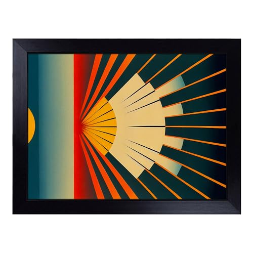 Lap Tray with Bean Bag Cushion, Splendid Art Deco Sunset - Handmade in the UK, Raised Wooden Edge, Padded Cushion, Heat-Resistant Wipe-Clean Surface, for Meals, Laptops and Crafts