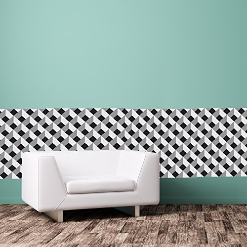WALPLUS WM5116x8-3D Diamond Pattern Wall Mural 8 pcs, Vinyl, Multi-Colour, 63.5 x 63.5 x 3 cm