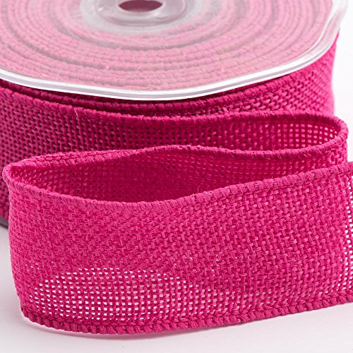 Italian Options Country Hessian Ribbon with Wired Edge, Natural Hessian Fabric Ribbons for Gift Wrapping, Bows, Wreaths, Wedding, Flowers, Florist, Burlap, Jute Ribbon, 38 mm x 10 Metre Roll, Fuchsia