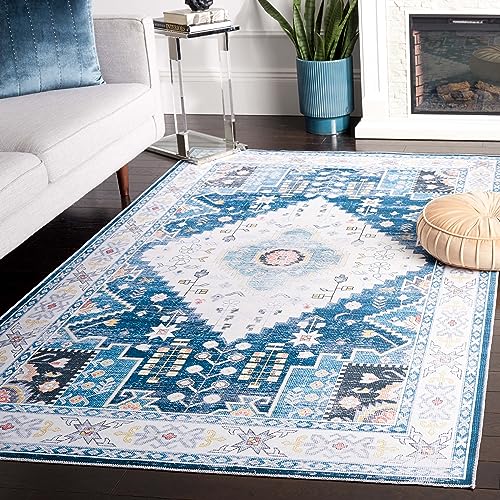 Safavieh Arizona Collection Traditional Rug - Machine Washable & Non Slip - Ideal for High Passage Areas - Short Pile Rug, Blue & Beige, 200 x 300 cm