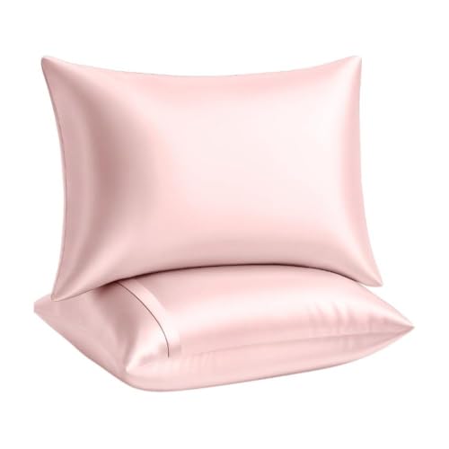 Shop Bedding Luxury Satin Pillowcase for Hair, Satin Euro Pillowcase with Zip Closure, Baby Blue (1 per pack), Blissford, Satin, rose, Standard (2-Pack)