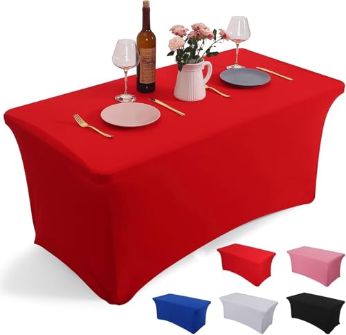 Rainberg 2 Pack Spandex Table Cover, Red Tablecloth 4FT, Washable and Wrinkle Resistant Stretch Rectangular Patio Table Cover for Event, Wedding, Banquet & Parties. (122Lx76Wx76H) cm