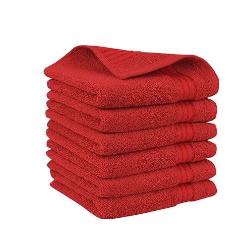 Elegant Comfort Premium Turkish Cotton 6 Pack Washcloths Set - 13 x 13 inch, Luxurious Hotel Spa Quality 100% Turkish Cotton 6PC Washcloth Set - Highly Absorbent - Soft Bathroom Towels, Red