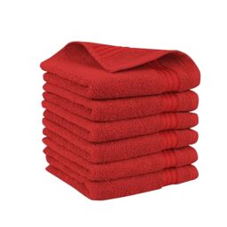 Elegant Comfort Premium Turkish Cotton 6 Pack Washcloths Set - 13 x 13 inch, Luxurious Hotel Spa Quality 100% Turkish Cotton 6PC Washcloth Set - Highly Absorbent - Soft Bathroom Towels, Red