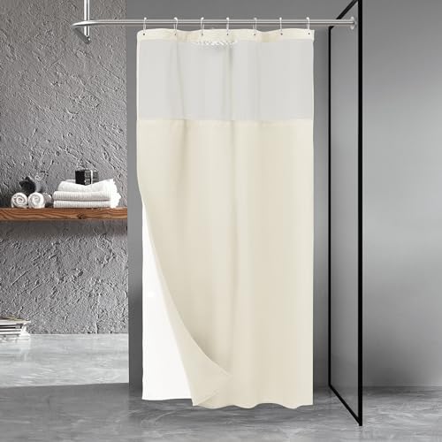 "N&Y HOME Stall Waffle Weave Shower Curtain with Snap-in Fabric Liner & Hooks Set - 36"" x 72"" Small Shower Stall Size, Hotel Style & Mesh Top Window, Machine Washable - 36x72, Cream"