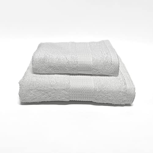 Jenny Sesal Hand Towel Set - 1 Face Towel & 1 Guest - The Colors Luxury - Plain Hand Towels - Premium Quality Sponge 450gsm White