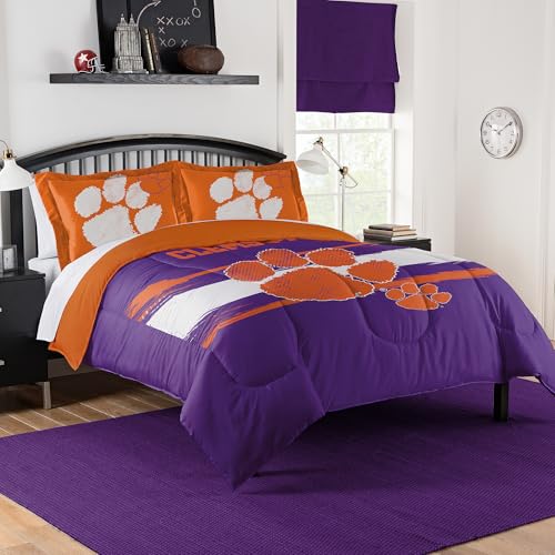 Clemson Tigers Comforter Set ??? Clemson Bedding for Dorms, Guest Rooms, RVs, Tailgates & Tiger Paw Game Day Decor, Full/Queen