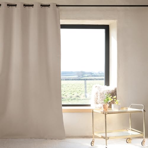 Phonic Thermal Blackout Curtain - 135 x 260 cm - Natural - 8 Round Eyelets with Reinforcement Strip - Ready to Hang