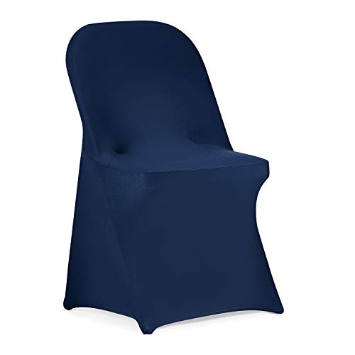 Peomeise Stretch Spandex Folding Chair Cover for Wedding Party Dining Banquet Event (12, Navy)