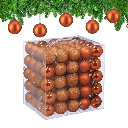 Relaxdays Christmas Baubles, Set of 100, Tree Ornaments, Holiday Decorations, Plastic, Shatterproof, 6 cm, Orange