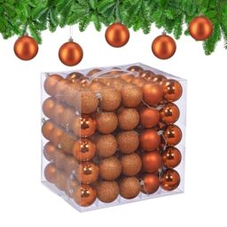 Relaxdays Christmas Baubles, Set of 100, Tree Ornaments, Holiday Decorations, Plastic, Shatterproof, 6 cm, Orange