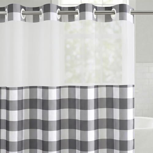 Americanflat 72x75 Hookless Shower Curtain - Water-Resistant Abstract Shower Curtain with Sheer Panel, Snap-in Liner, and Durable Grommets - 100% Polyester - Black and White Bathroom Curtains