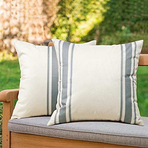 OTOSTAR Pack of 2 Outdoor Waterproof Decorative Pillow Covers 20x20 Inch Linen Geometry Pillowcases Cushion Case Garden Throw Pillow Covers Pillows Shell for Patio Furniture Couch Tent Balcony (Grey)