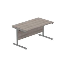 Heavy Duty Rectangular Office Desk, Steel Frame, 120kg Weight Tolerance, 25mm FSC® Top with Modesty Panel – 1400 x 800mm, Alaskan Grey Oak