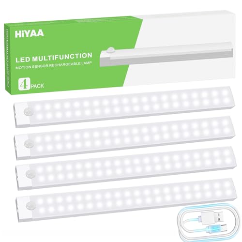 Motion Sensor Lights Rechargeable 40 LEDs Wireless Dimming Indoor Night Light, Auto On/Off with Magnetic Stickers for Stick-on Anywhere for Stairs,Under Cabinet,Closet,Room, Wardrobe (6000k, 4 Pack)