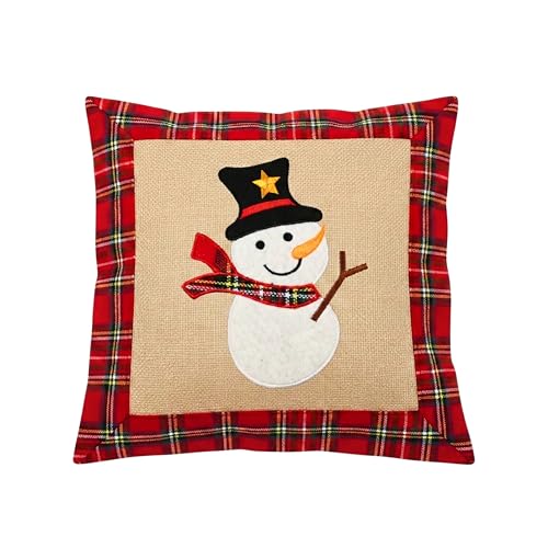 Snowman Christmas Cushion Cover 40x40cm, Festive Decorative Pillow Case with Velcro Closure, Burlap Style Sofa, Bed, Throw Cushion Cover for Xmas Home Decorations