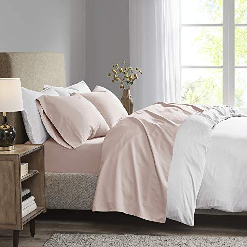 "Madison Park 3M Microcell Color Fast, Wrinkle and Stain Resistant, Soft Sheets with 16"" Deep Pocket All Season, Cozy Bedding-Set, Matching Pillow Case, 4 pieces, Queen, Blush"