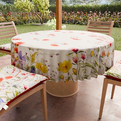 PETTI Artigiani Italiani - Anti-Stain Round Microfibre Tablecloth (Diameter 140 cm), Kitchen Table Cover for Round Table, Floral Design 10, 100% Made in Italy