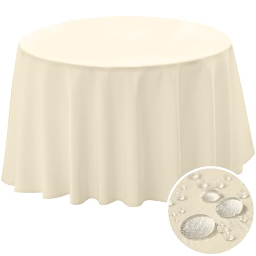 BYDOLL Table Cloth 48 Inch Round Tablecloth Fits Max38 Inch Diameter Table Top,Beige Polyester Washable Wrinkle-Free Spillproof Tablecloth for Party Patio Cover