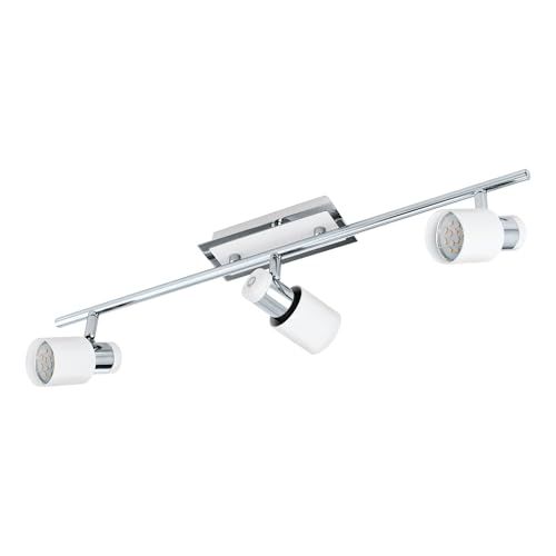 Eglo LED Ceiling Lamp Davida, 3-Light Ceiling Fixture, Metal Ceiling spot in Chrome and White, Living Room lamp, Spots with GU10 Bulbs, Warm White