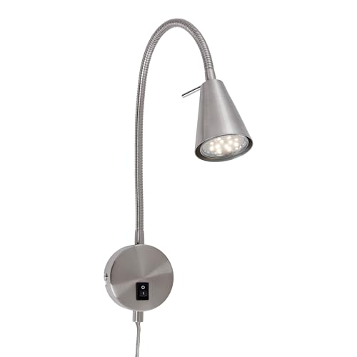 BRILONER Leuchten LED Bed Lamp, Bed Light Flex Arm with On/Off Switch, 4 Watt, 400 Lumen, 3,000 Kelvin, Metal, 4 W, Matte Nickel, 450 x 205 mm (H x A), Base: 80 mm (D), Head: 58 mm (D)