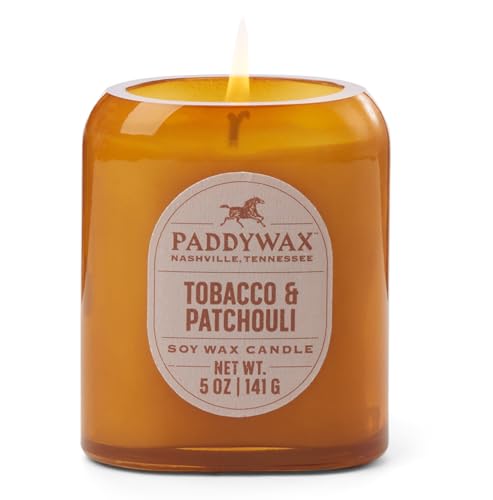 Paddywax Scented Candles Vista Collection Vintage Style Artisan Candle in Frosted Glass, 142g, Tobacco & Patchouli