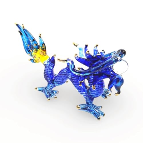 Mr_air_thai_Glass_Blown Tiny 3 Inch Long Multicoloured Chinese Asian Dragon Figurine ??? Miniature Hand Blown Glass Painted Dragons Mythical Creature Animals Crystal Decorative Collectible Figures Decor
