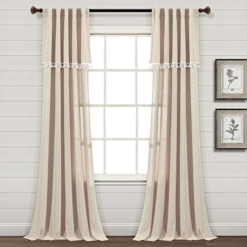 Lush Decor Ivy Tassel Faux Window Curtain Panel Pair, Cotton Blend, Dark Linen, 84 in x 40 in