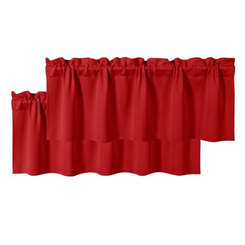 DWCN Red Christmas Valances for Windows Rod Pocket Blackout Window Valance Curtains for Kitchen Living Room 52 x 18 inch Long,2 Panels